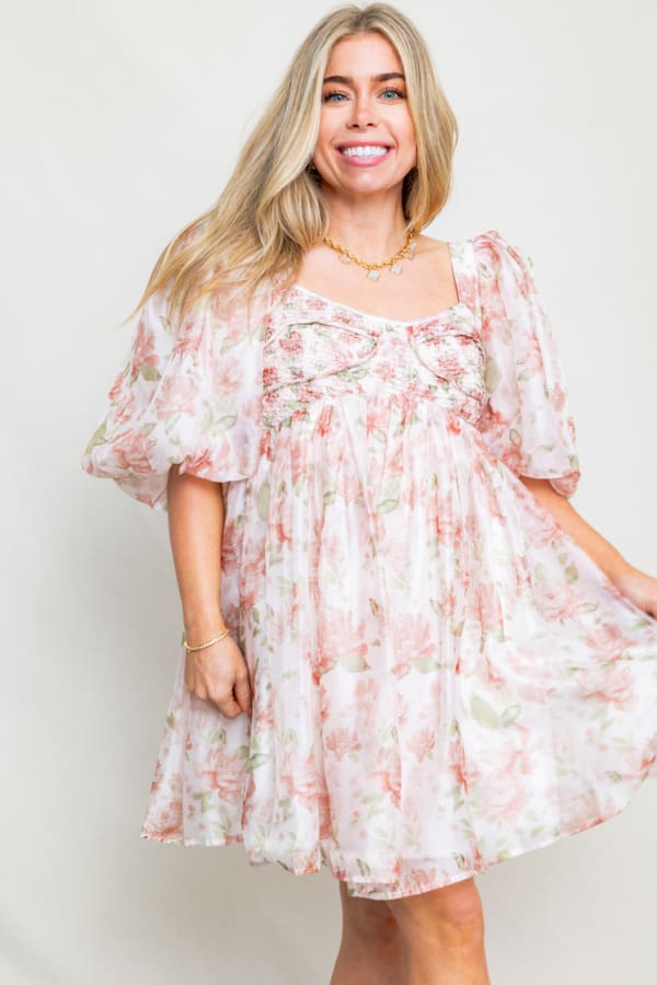 The Lynne Floral Printed Smocked Mini Dress