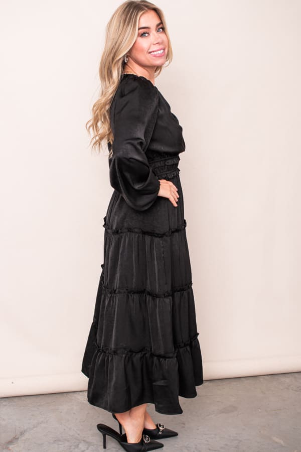 The Clara Satin Tiered Midi Dress - Image 3