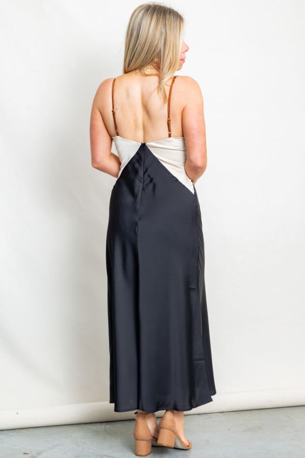 The Colleen Color Block Satin Slip Midi Dress - Image 3