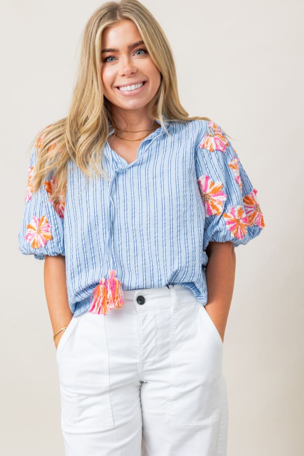 The Set Sail Puff Sleeve Stripe Top